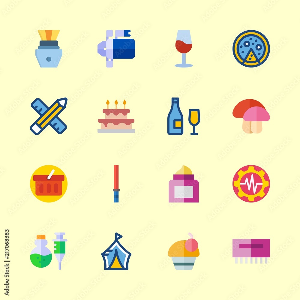 16 food icons vector set. capsule, cream, starter and wedding cake 16 food icons vector set. capsule, cream, starter and wedding cake