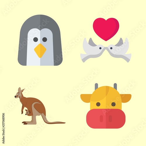 animals vector icons set. kangaroo  love birds  cow and penguin in this set