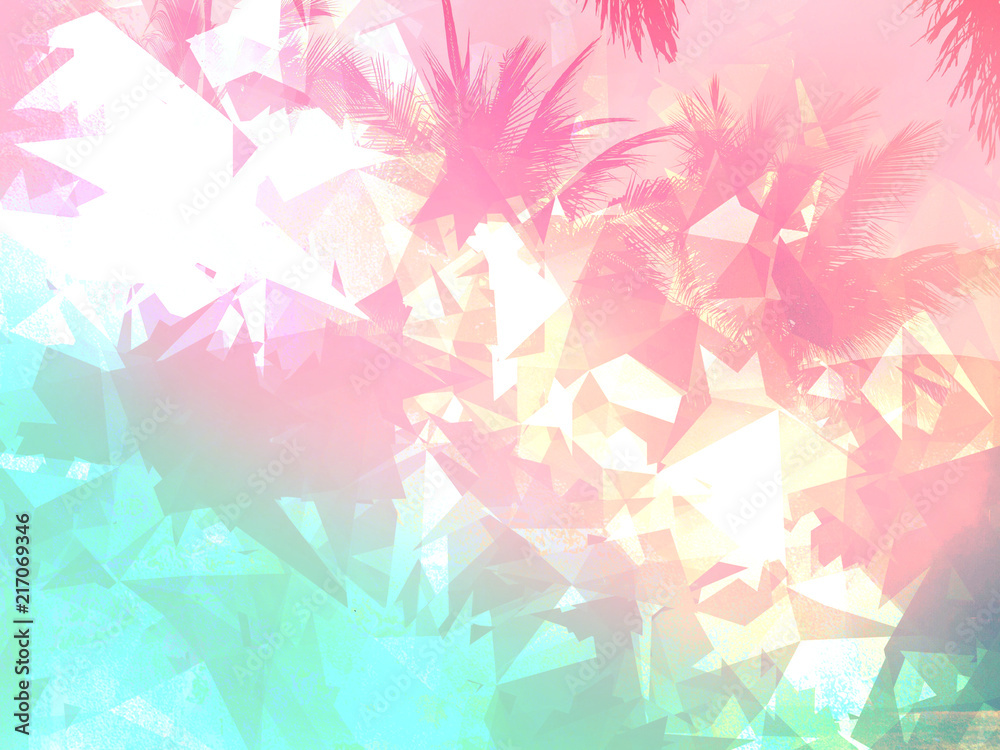 Fototapeta premium Palm tree pink and blue pastel geometric background illustration