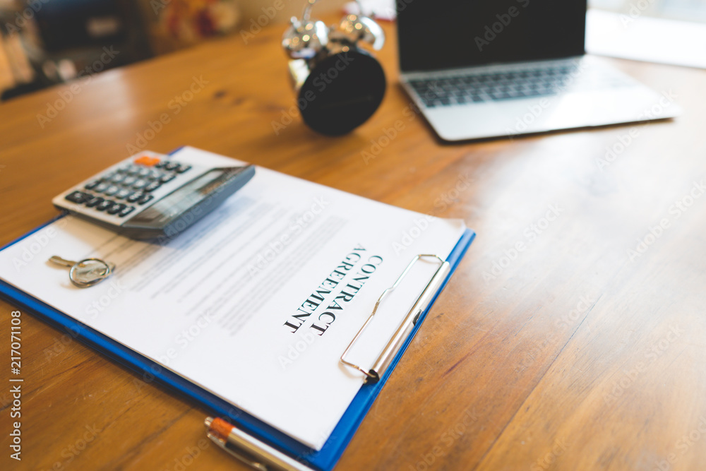 Business executive office Desk Background  computer empty office  table with desktop laptop,notebook,clock,pen and annual,summary  report,document and paper,working space at home. Stock Photo | Adobe Stock