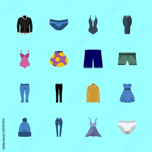 clothes vector icons set. panties  leather jacket  trousers and swimsuit in this set