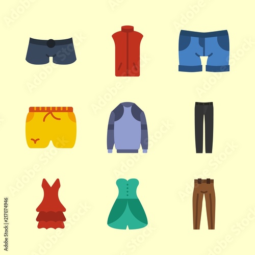 clothes vector icons set. sweater, shorts, short and trousers in this set