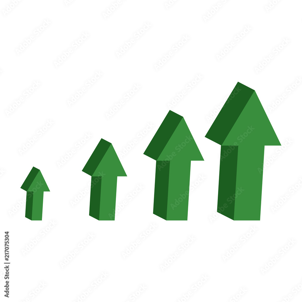 Green arrows 3d top. A symbol of the dynamics of financial success. Vector design elements isolated on white background.