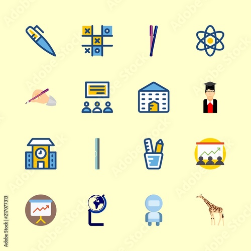 education vector icons set. write, graduated boy, astronaut and presentation in this set