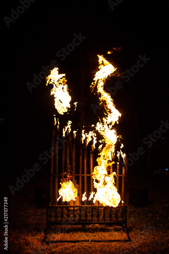 Pyrophone fire organ at night playing music photo