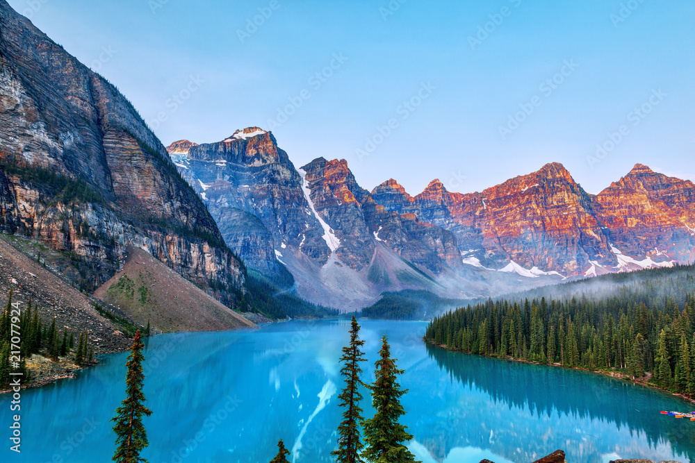 Sunrise Over the Canadian Rockies at Moraine Lake in Canada
