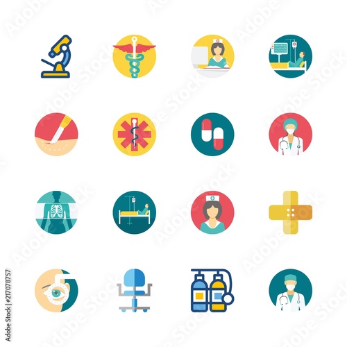 hospital vector icons set. oxygen tank, surgery, band aid and ophthalmology in this set