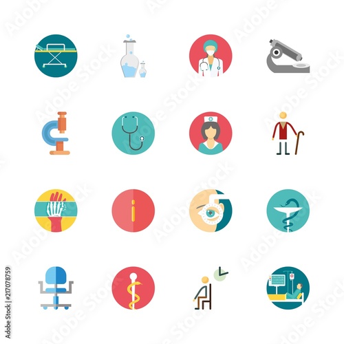 hospital vector icons set. nurse, stretcher, surgeon and x ray in this set