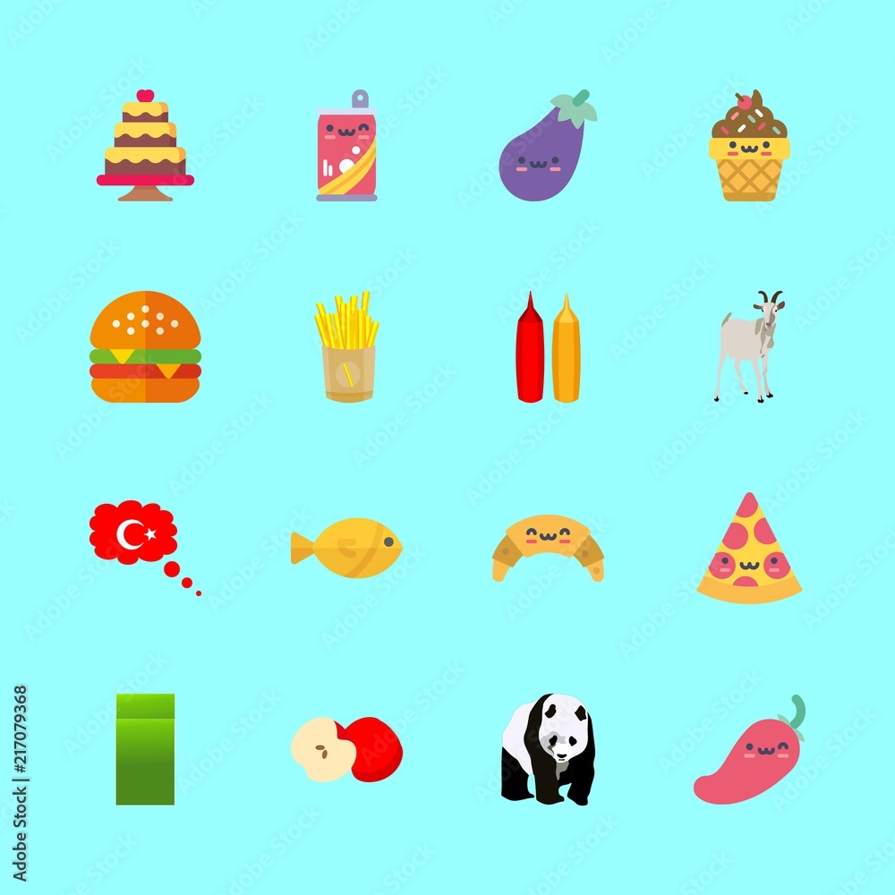 food vector icons set. eggplant, panda, apple and mustard and ketchup in this set food vector icons set. eggplant, panda, apple and mustard and ketchup in this set