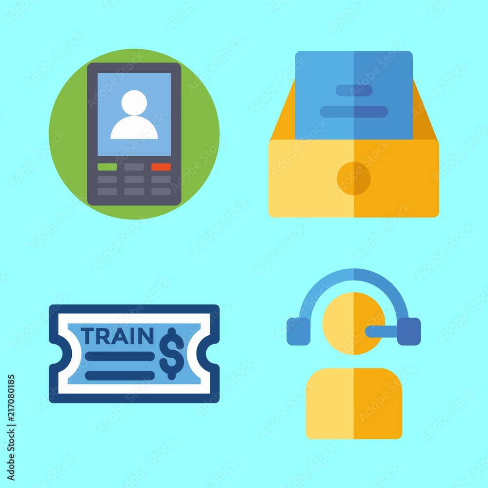 telephone vector icons set. telemarketer, train ticket, inbox and smartphone in this set telephone vector icons set. telemarketer, train ticket, inbox and smartphone in this set