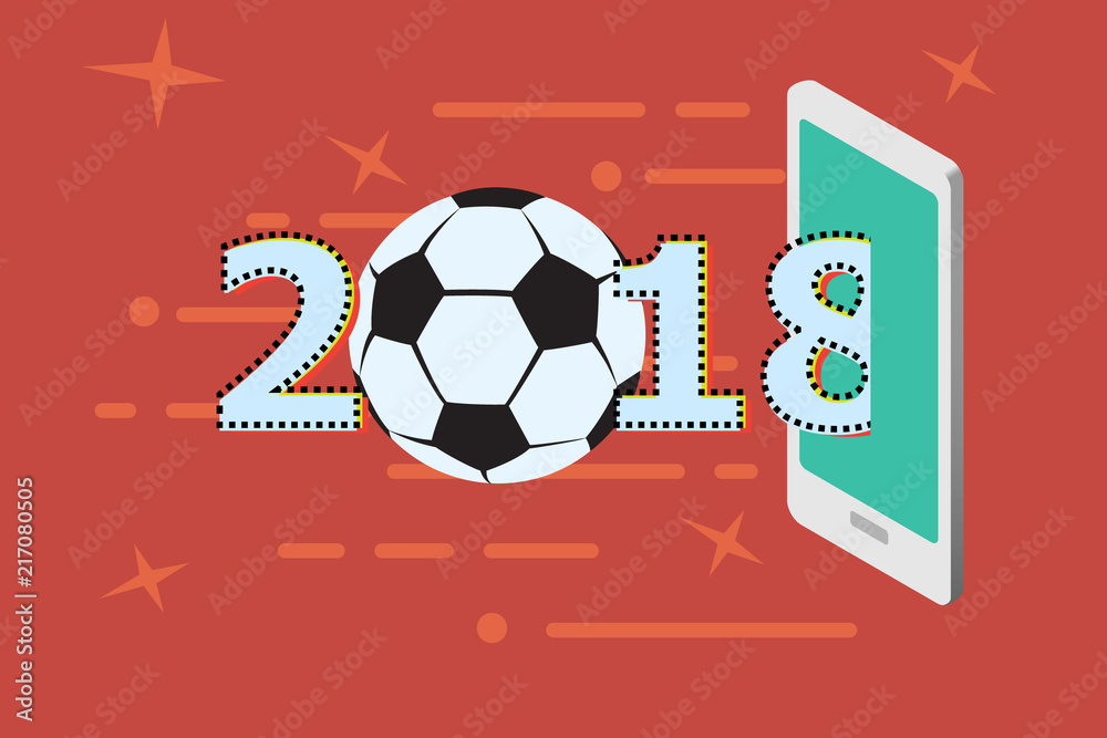 Obraz premium Soccer game and mobile phone with Flat line design for poster website cover artwork