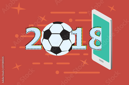 Soccer game and mobile phone with Flat line design for poster website cover artwork