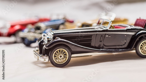 collection of old car model. replica of vintage car. collectible toys photo