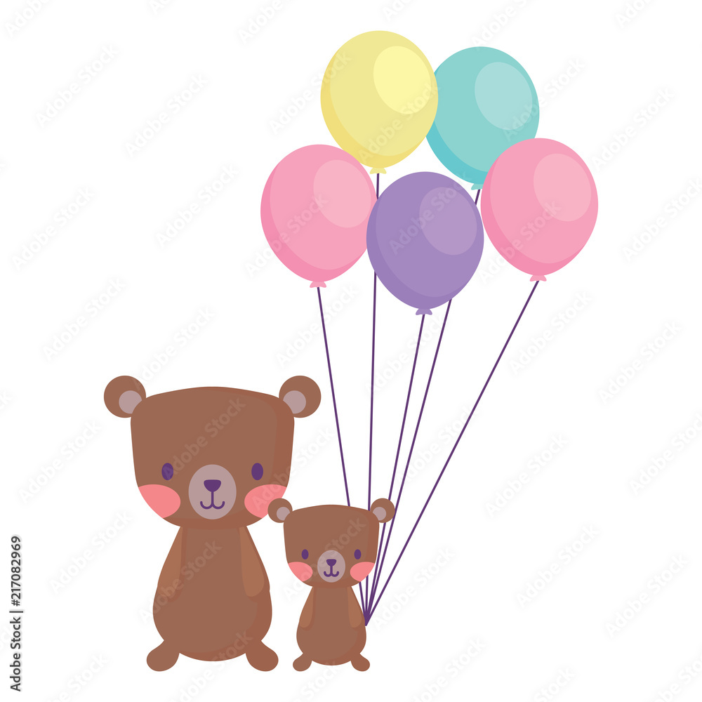 Naklejka premium cute bears and balloons over white background, vector illustration