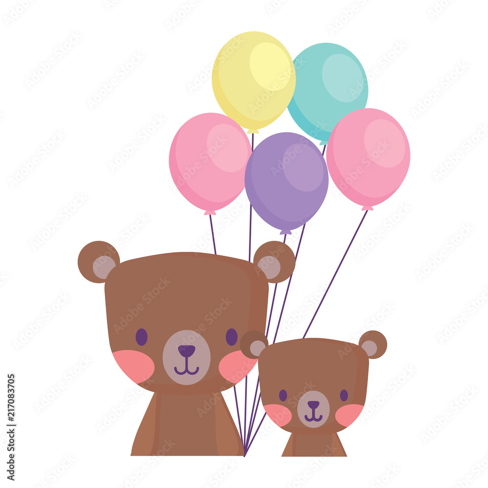 cute bears and balloons over white background, vector illustration