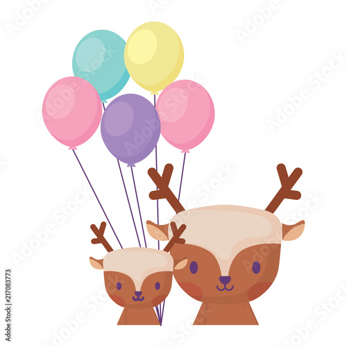 cute deers and balloons over white background, vector illustration © djvstock