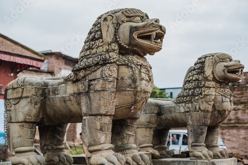 Ancient Stone Carving Sculptures in Bhaktapur Durbar Square