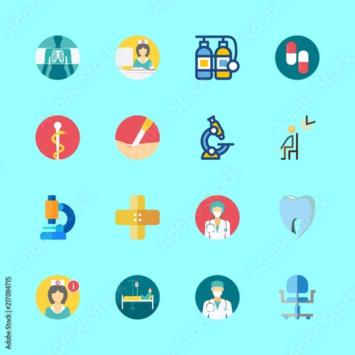 hospital vector icons set. waiting room, band aid, x ray and oxygen tank in this set