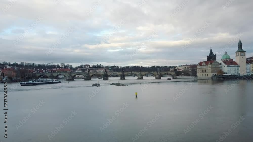 Dramatic Drone Shot of Charles Bridge in Prague Dramatic Drone Shot of Charles Bridge in Prague
