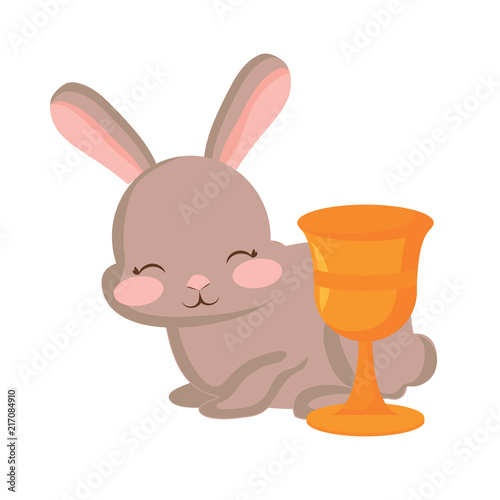 cute rabbit and holy grail over white background, vector illustration