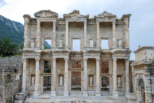 Facade of the Library of Celsus in Selcuk  izmir  Turkey.