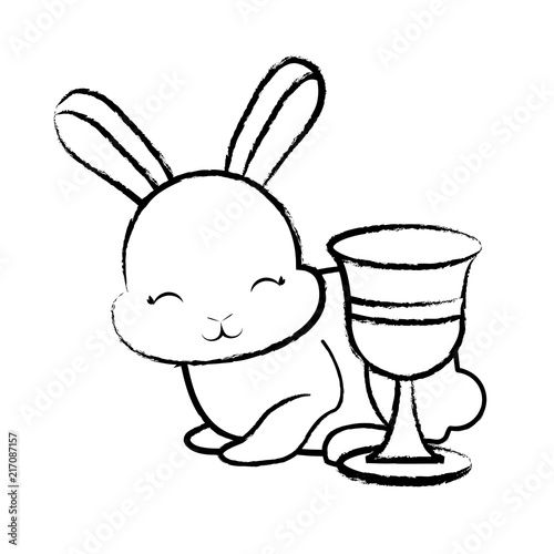 cute rabbit and holy grail over white background, vector illustration