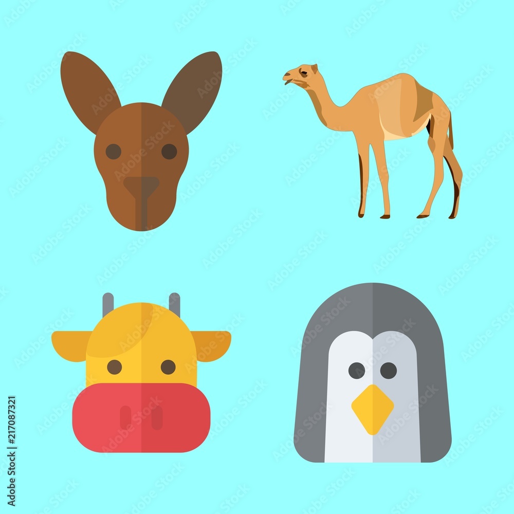 animals vector icons set. kangaroo, camel, cow and penguin in this set animals vector icons set. kangaroo, camel, cow and penguin in this set