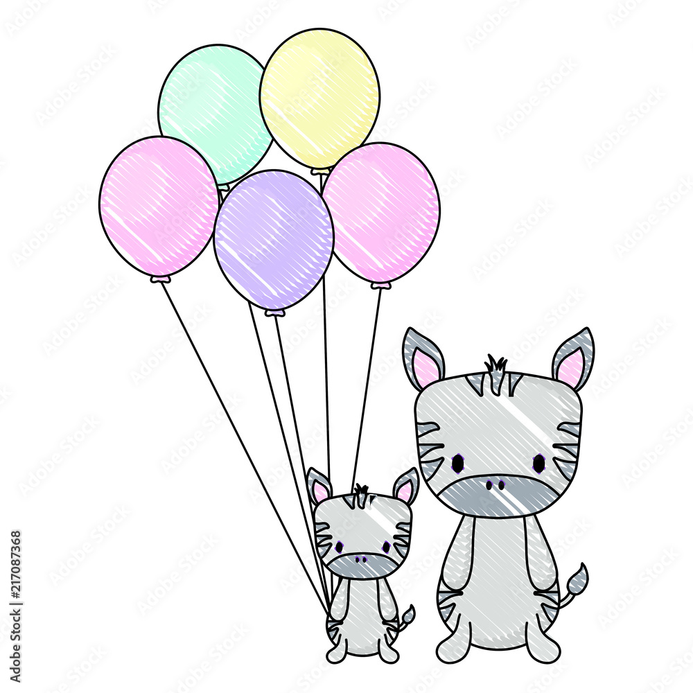 cute zebras and balloons over white background, vector illustration cute zebras and balloons over white background, vector illustration