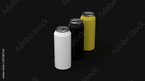 Raw of black, white and yellow soda cans