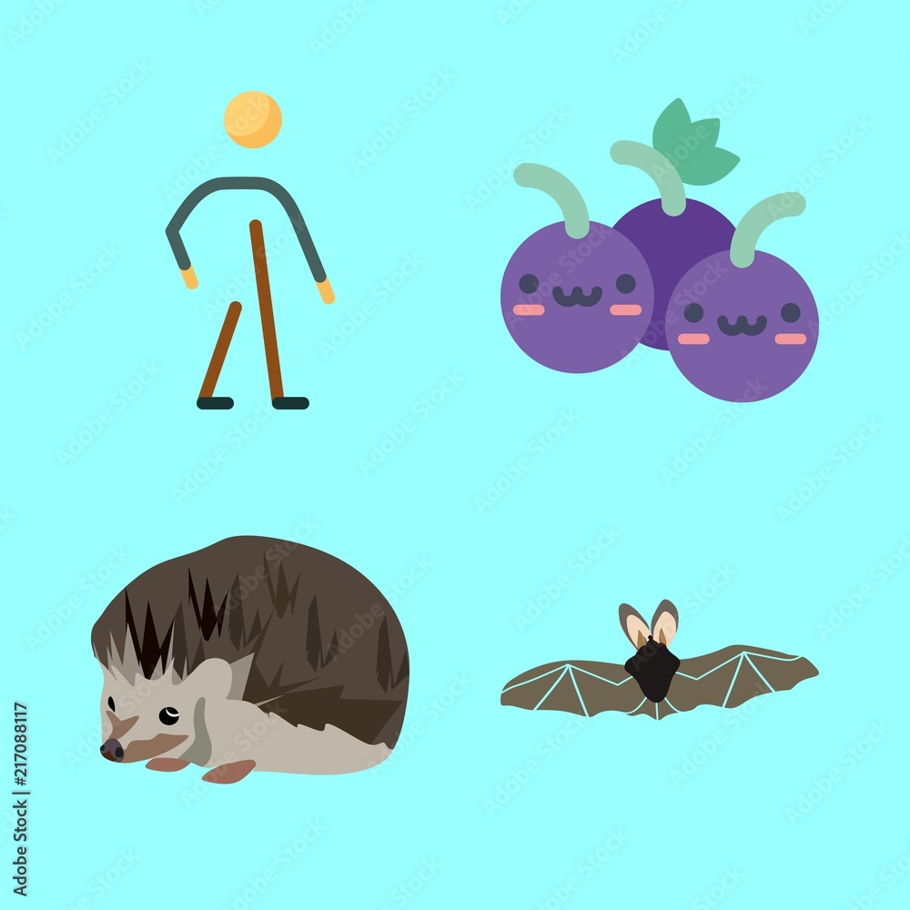 nature vector icons set. walker, grapes, hedgehog and bat in this set nature vector icons set. walker, grapes, hedgehog and bat in this set