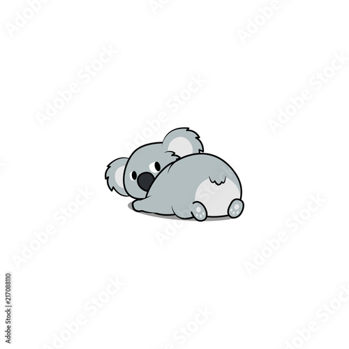 Cute koala lying down and looking back, vector illustration