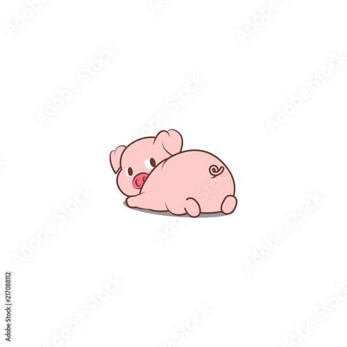 Cute pig lying down and looking back, vector illustration