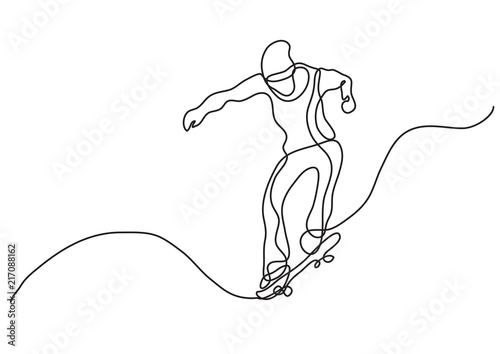 continuous line drawing of jumping skater boy