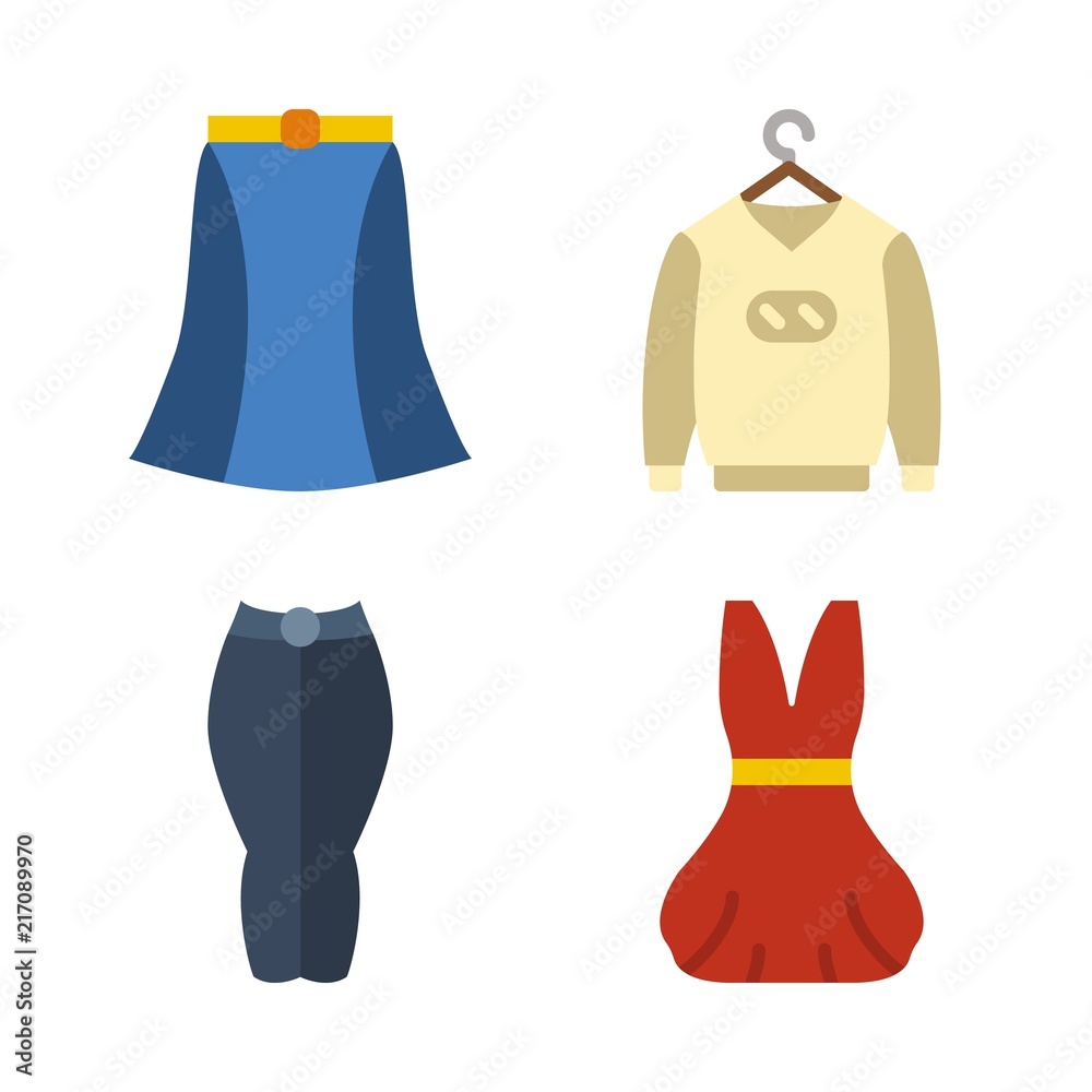 clothes vector icons set. sweater, pants, skirt and dress in this set