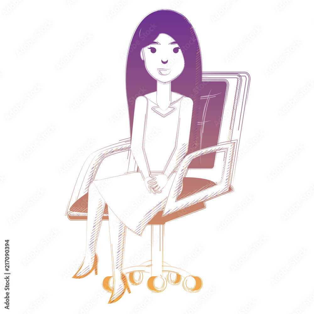 cartoon happy businesswoman sitting on office chair over white background, vector illustration cartoon happy businesswoman sitting on office chair over white background, vector illustration