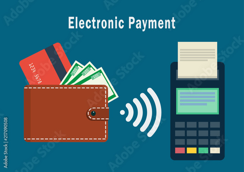 Flat line icon concept of Wireless Payment or Credit Card Processing.
