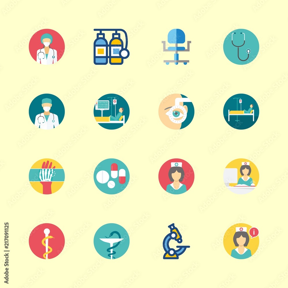 hospital icons set. happy, dose, neck and operation graphic works