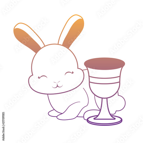 cute rabbit and holy grail over white background, vector illustration