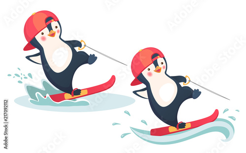penguin water skiing