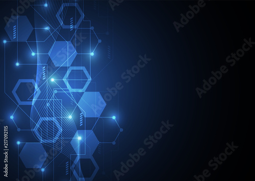 Blockchain concept banner with abstract geometric polygonal with connecting dots and lines. Science and technology background. Vector illustration