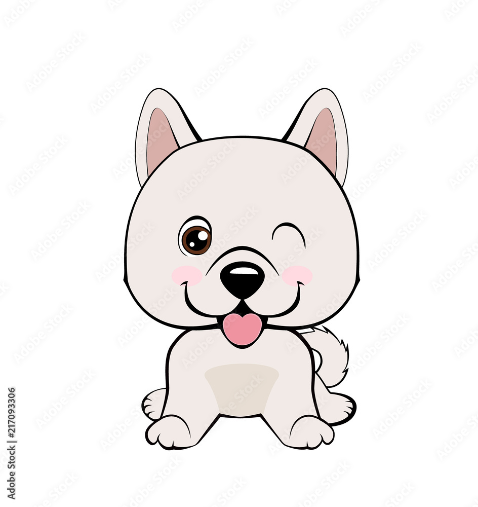 Kawaii funny puppy animal white muzzle with pink cheeks and winking eyes. Kawaii funny puppy animal white muzzle with pink cheeks and winking eyes.