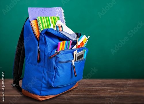 Blue School Backpack on background