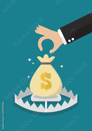 Hand try to pick up money in the trap