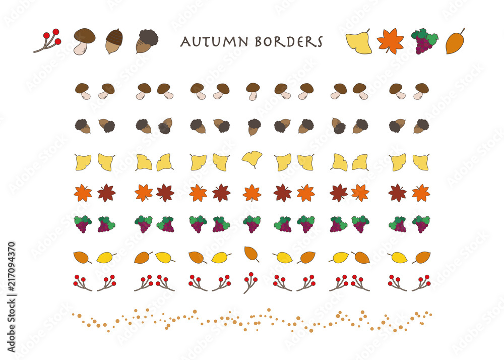 Fototapeta Granatowy zestaw orzechów i grzybów, kolorowe liście jesienny materiał