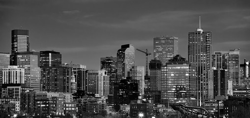 Panoramic picture of Denver skyline at dusk, Colorado, USA.