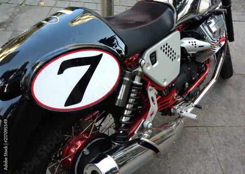 classic racing motorbike close up with number seven in the tail