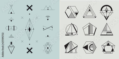 Vector set of geometric abstract logos, badges. Hipster, modern style.