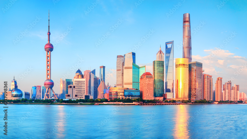 Obraz premium Panoramic View of the new modern district of Shanghai Pudong