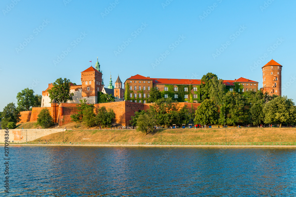 Krakow, Poland - August 11, 2017: panorama of Wawel Castle in Krakow on a summer sunny day