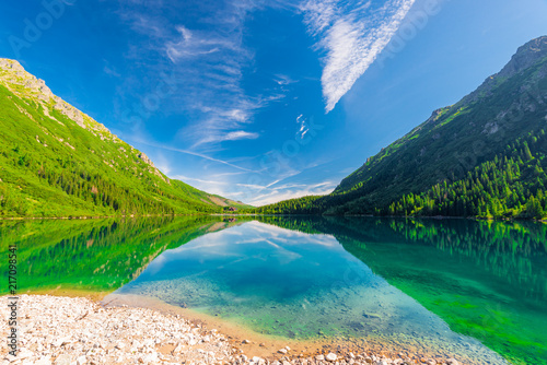 Beautiful lake, located in the mountains of the Tatra Morskoe Oko, Poland